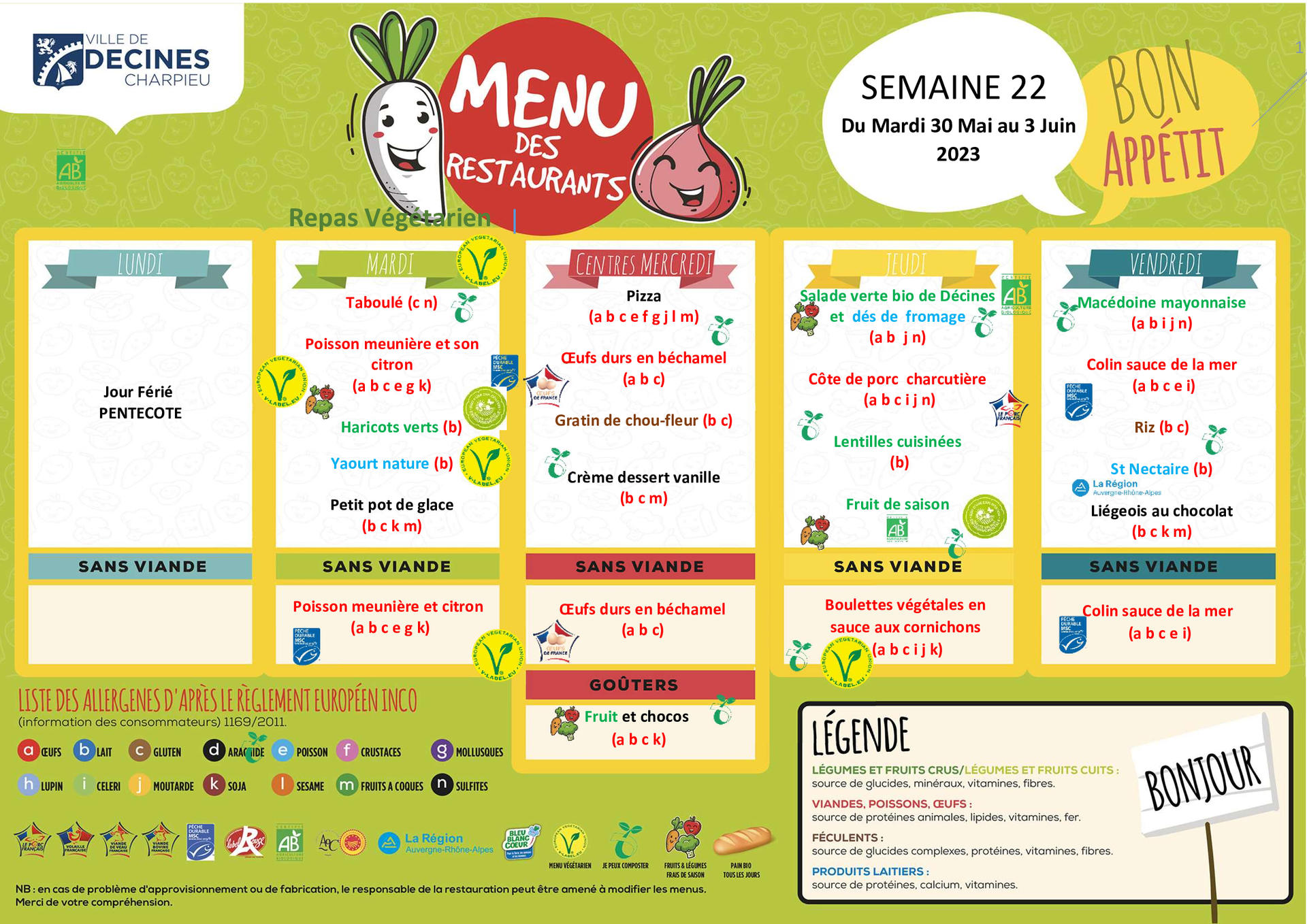 Menu semaine 22